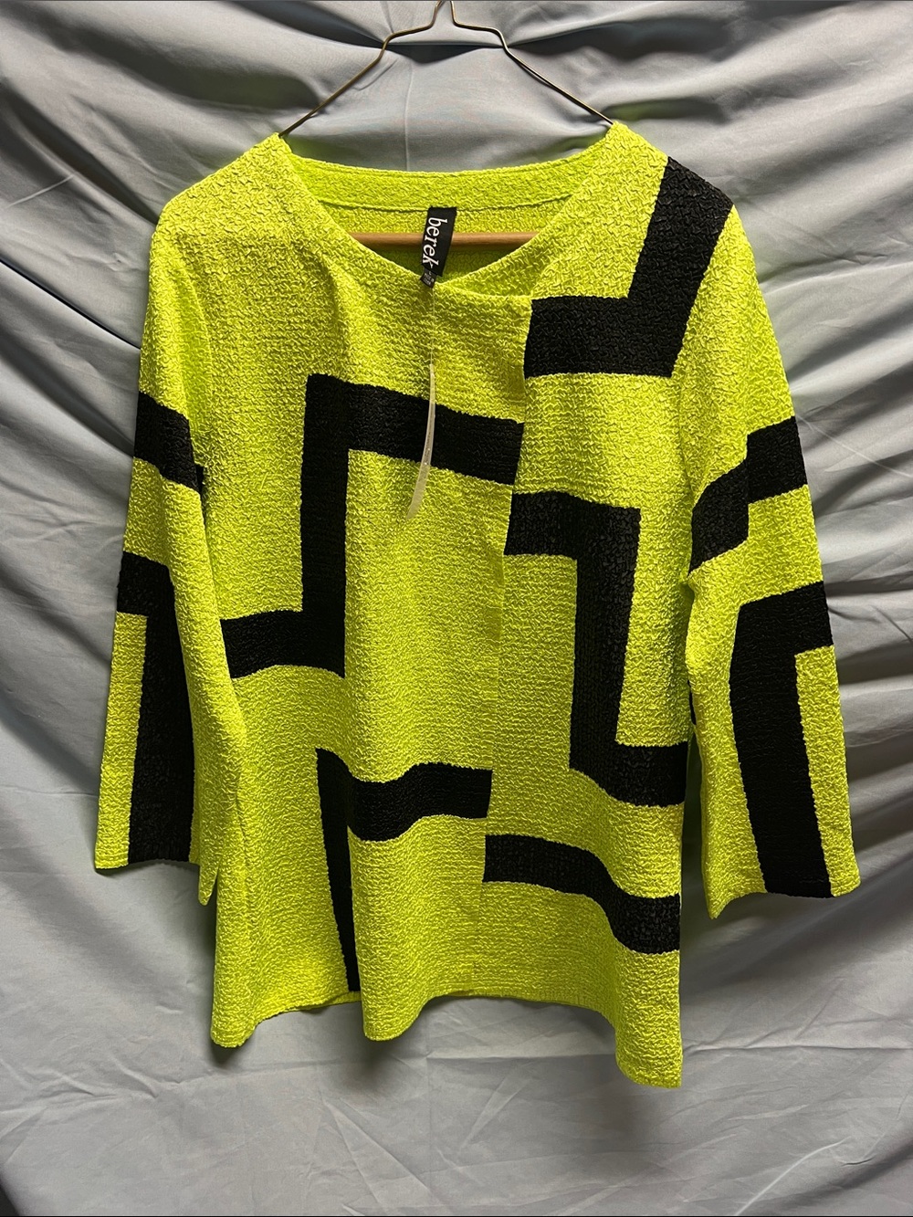 Vintage Berek Neon Yellow & Black Patterned Women’s Top